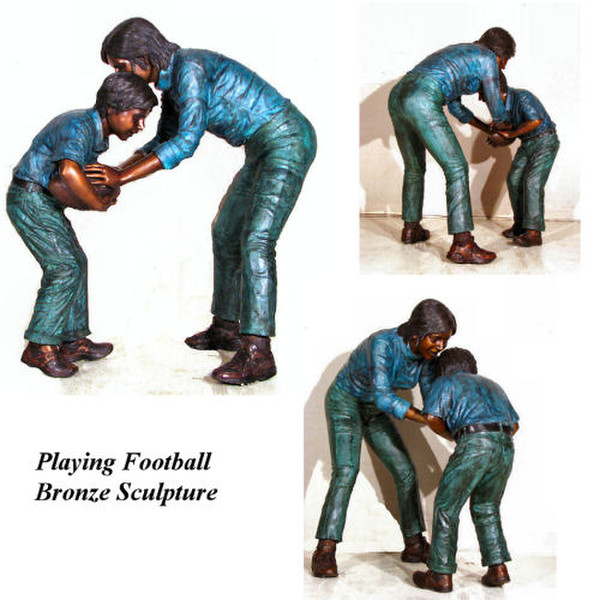 Playing Football Bronze Sculpture Sports Decor